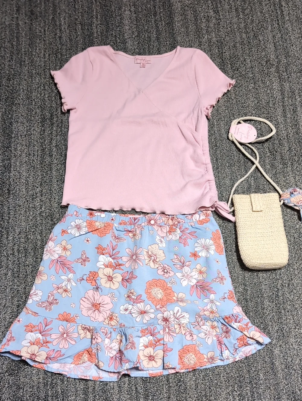 EUC Paisley Lane Girls Pink Floral Ruffle Hem Skirt Set